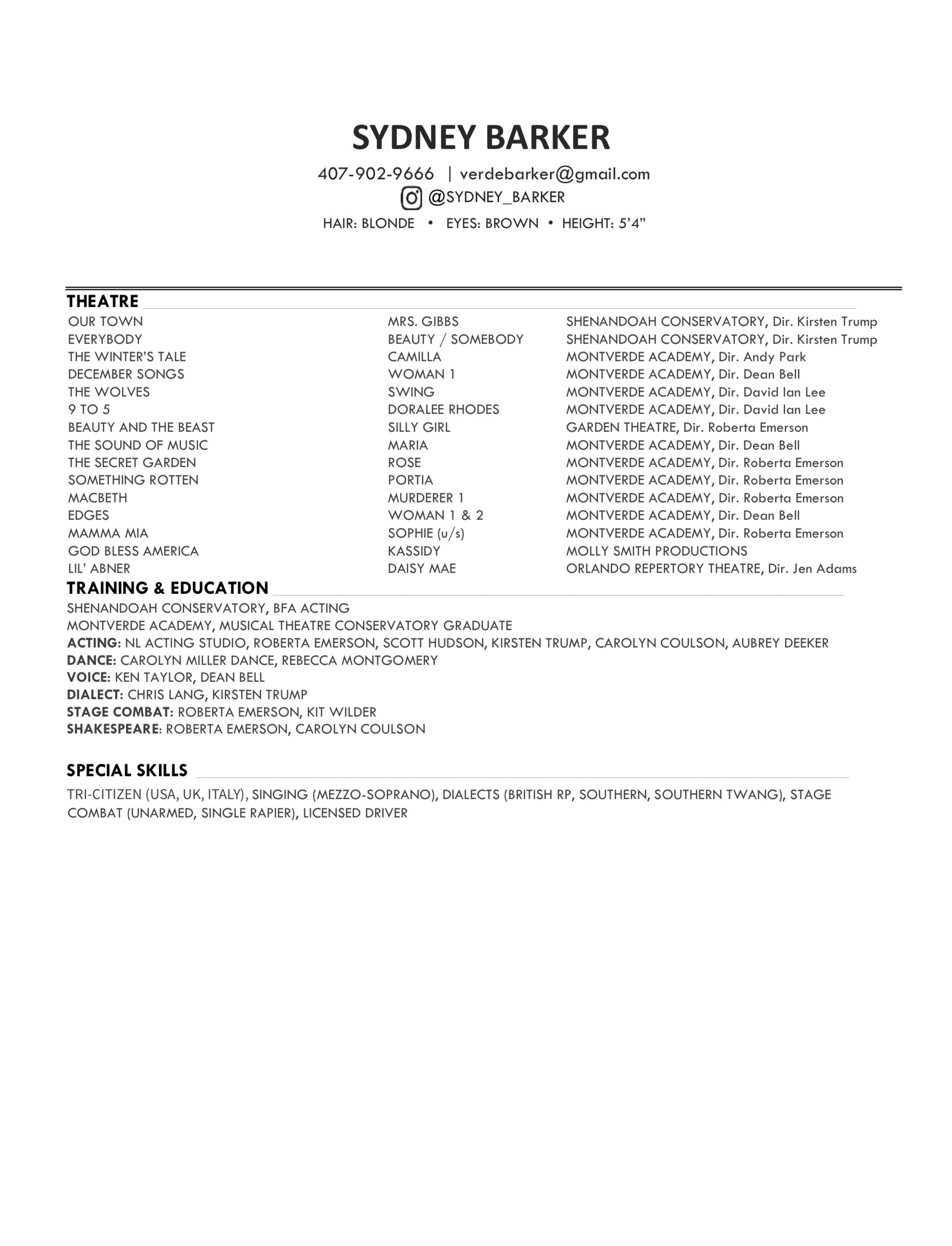 Download Sydney Barker Resume